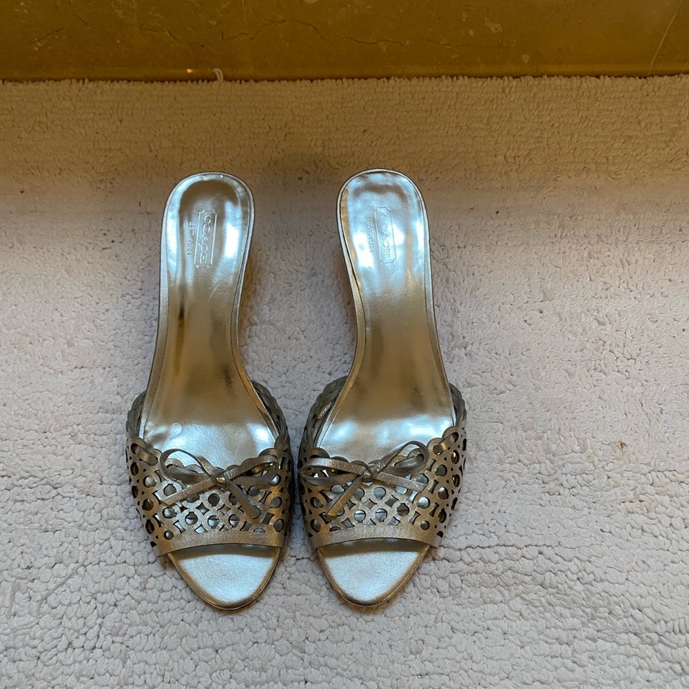 Coach Metallic Silver Kitten Heel Sandals.  Size 8.5m.
